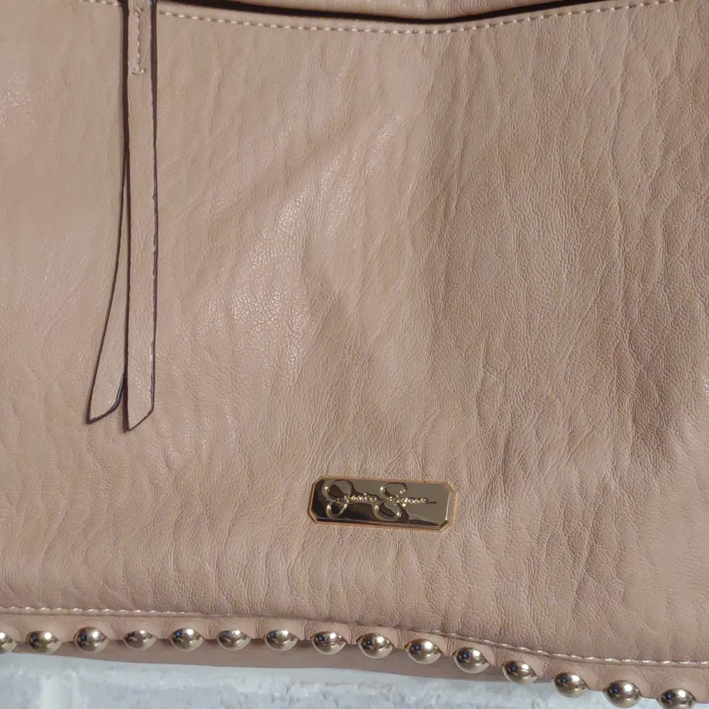 Jessica Simpson Women's Cream Faux Leather Camille Hobo Bag Tote with Gold Beads